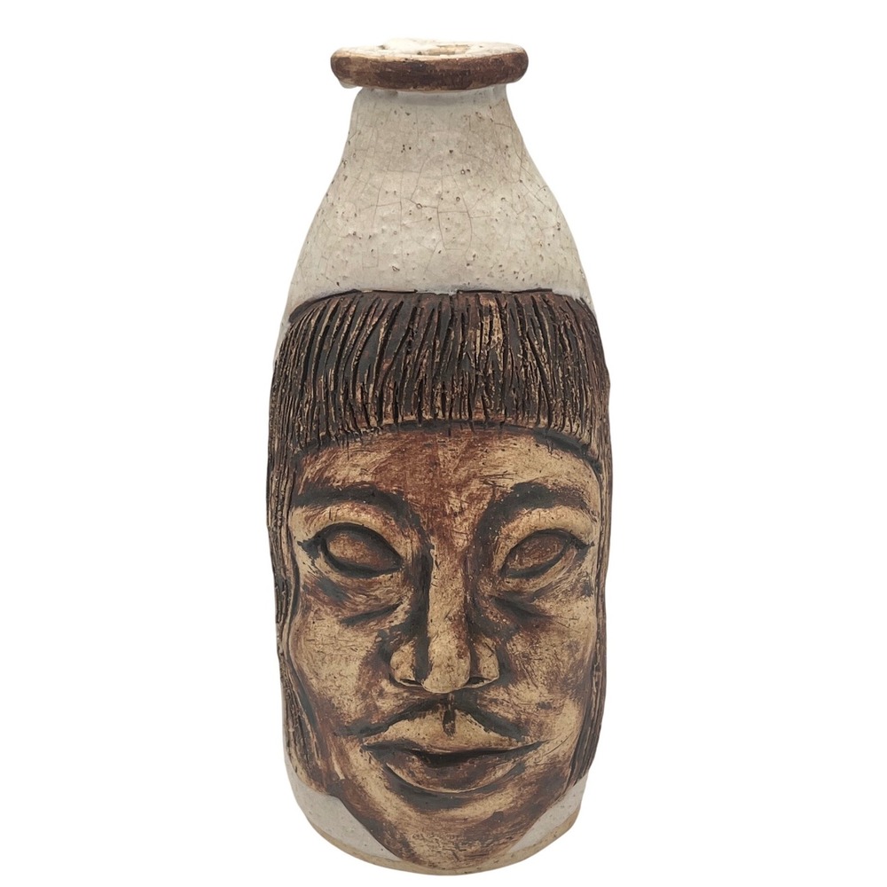 Carol Haines Ceramic Vase Face Sculpture Art Pottery Signed Unique